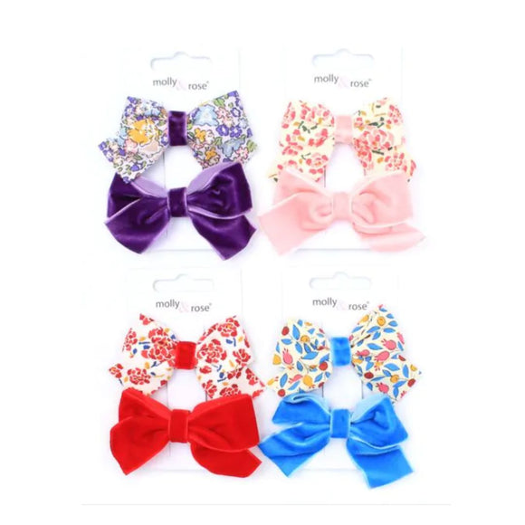 MOLLY & ROSE INCA 8754 FLORAL COTON AND VELVET BOW CLIPS
