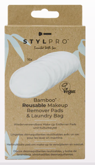 STYLPRO BAM08 BAMBOO REUSABLE MAKE UP REMOVER PADS & LAUNDRY BAG