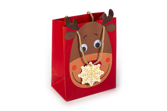 TRI-COASTAL 30424T-32345 REINDEER SMALL GIFT BAG WIGGLY EYES