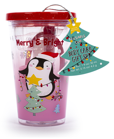 SIMPLE PLEASURES F52539-31033 INSULATED CUP GIFT SET PENGUIN MERRY&BRIGHT