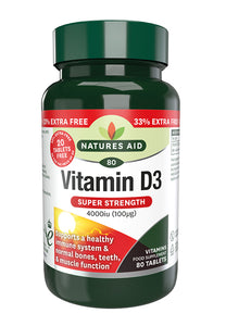 NATURE'S AID VITAMIN D3 SUPER STRENGTH 4000IU X 80 TABLETS