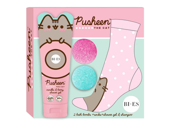 URODA 9030 BI-ES PUSHEEN THE CAT GIFT PACK SHOWERGEL + BATH BOMBS + SOCKS