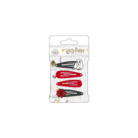 CERDA 2132 HAIR CLIPS CLICK CLACKS X 4 PACK HARRY POTTER BLACK & RED