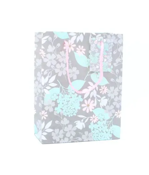 MOLLY & ROSE 0962 GREY FLORAL PRINT GIFT BAG