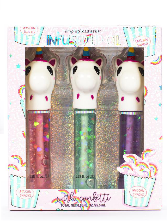 TRI-COASTAL Y81206-31910 UNICORN INFUSED LIP OIL WITH CONFETTI X 3 PACK