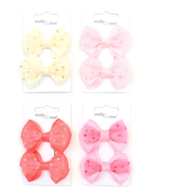 MOLLY & ROSE 9132 GLITTER NET BOW CLIPS X 2 PACK