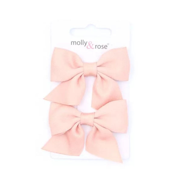 MOLLY & ROSE 8529 SATIN ROSE PINK BOW CLIPS X 2 PACK