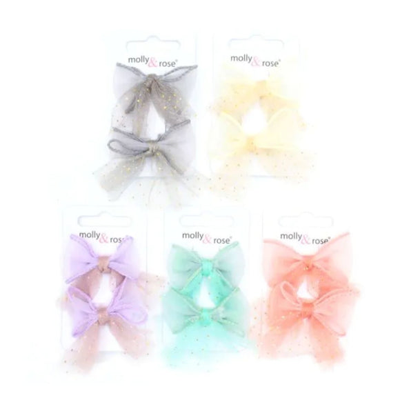 INCA 8829CARD OF 2 PASTEL COLOURED NET BOW ON CLIPS 3.5 CM