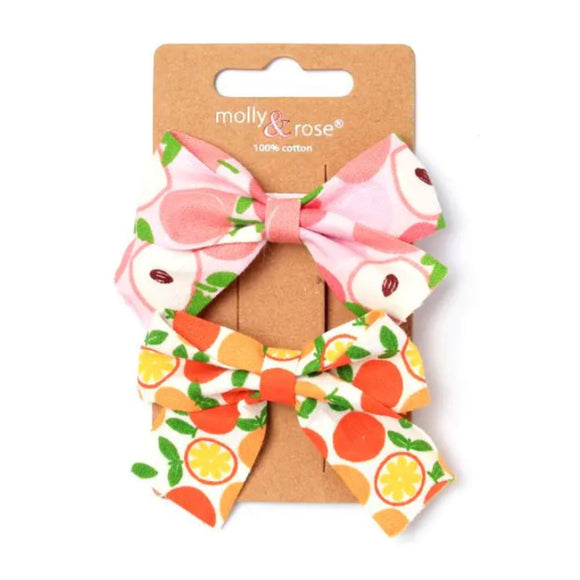 MOLLY & ROSE 8665 FRUIT PRINT BOW CLIPS X 2 PACK