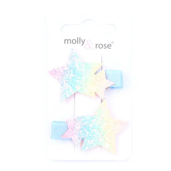 MOLLY & ROSE 8743 STAR RIBBON COVERED HAIR CLIPS X 2 PACK