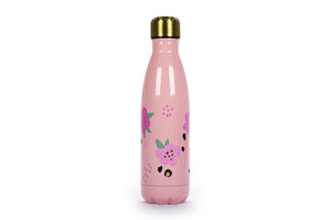 POSH + POP 30134T-31147 PINK FLOWERS METALLIC FINSIH WATER BOTTLE