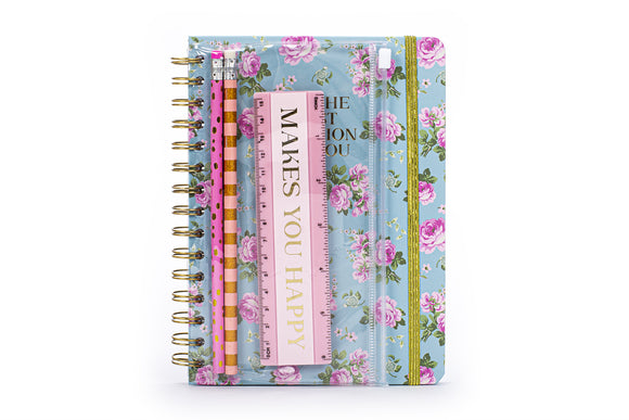 POSH + POP 30720T-31146 MAKES YOU HAPPY SPIRAL NOTEBOOK WITH BULIT-IN CASE