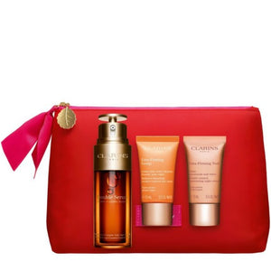 CLARINS GIFT SET 50ML DOUBLE SERUM,15ML FIRMING ENERGY,15ML FIRMING NUIT & POUCH