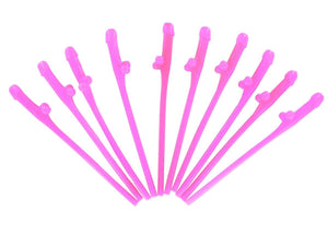 ALANDRA HOT PINK WILLY STRAWS X 10PCS