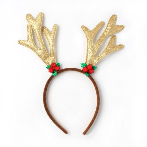 MOLLY & ROSE 7285 GOLD GLITTER REINDEER ANTLERS ON ALICE BAND