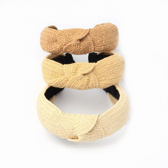 MOLLY & ROSE 7895 NATURAL BASKET WEAVE RAFFIA KNOTTED ALICE BAND