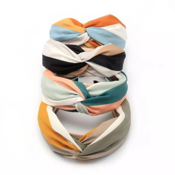 MOLLY & ROSE 8112 STRIPES FABRIC TWISTED KNOT ALICE BAND