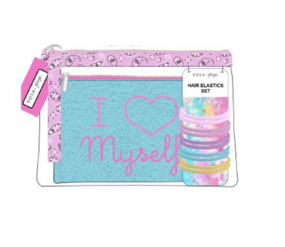 POSH + POP BA5108N-A799Y I LOVE MYSELF COSMETIC BAG + HAIR ELASTICS