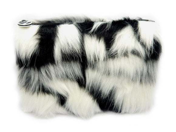 W7 LARGE FURRY BAG BLACK AND WHITE