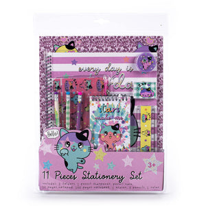 Hello Kitty 11pc Stationary Set Note Pad,3 Pens,Eraser,Sharpers