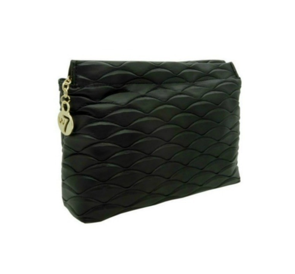 W7 BLACK SHELL LEATHER EFFECT COSMETIC BAG