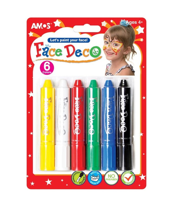 AMOS FACE PAINTING STICKS X 6 COLOURS