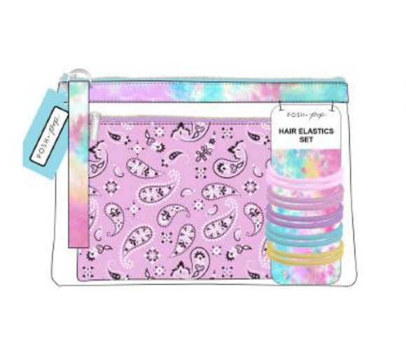 POSH + POP BA5108N-A796Y PAINSLEY COSMETIC BAG + HAIR ELASTICS