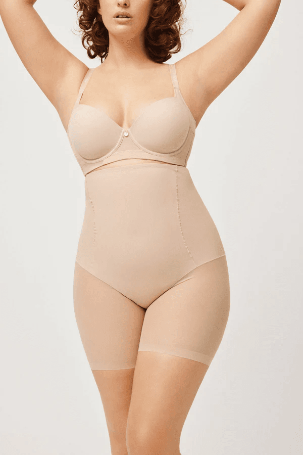 YSABEL MORA HIGH WAISTED SHAPING SHORTS SIZE M NUDE