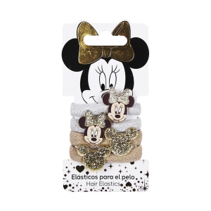 CERDA 2389 HAIR ELASTICS X 4 PACK MINNIE GOLD & SILVER