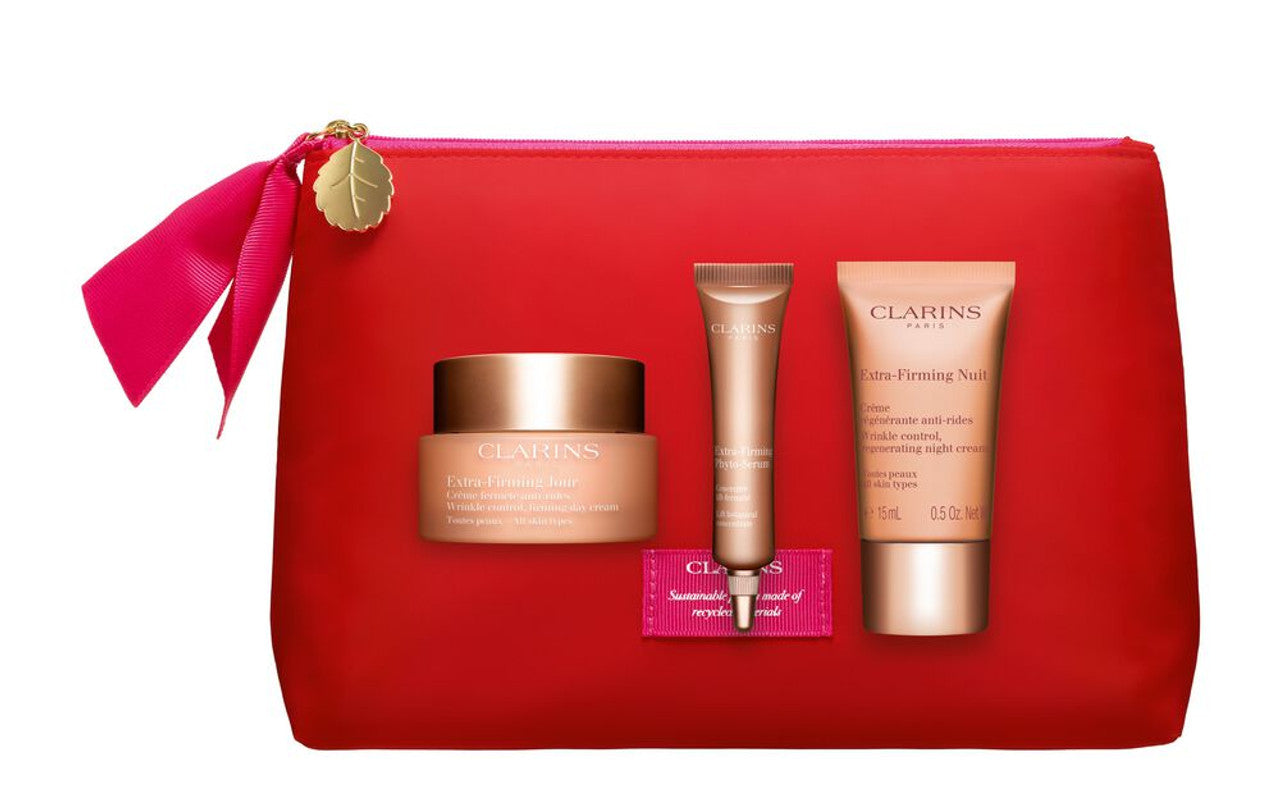 CLARINS GIFT SET 50ML FIRMING JOUR, 10ML SERUM, 15ML NIGHT CREAM & POUCH