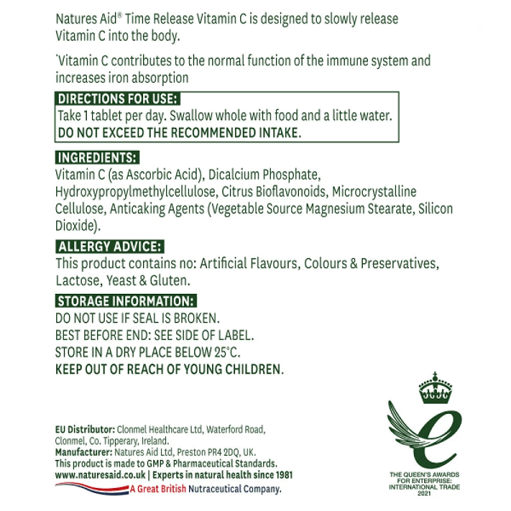 NATURES AID VITAMIN C 1000MG TIME RELEASE X120 TABLETS - Image 2