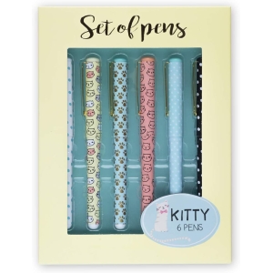 TRI-COASTAL KITTY SET OF 6 PENS IN A BOX