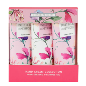 HEATHCOTE & IVORY FG2337 NEW SWEET PEA & HONEYSUCKLE-HAND & NAIL CREAM COLLECTION X 3 PACK