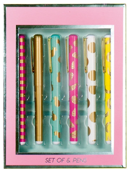 TRI-COASTAL FOOD DESIGN SET OF 6 BLACK IN PENS IN BOX