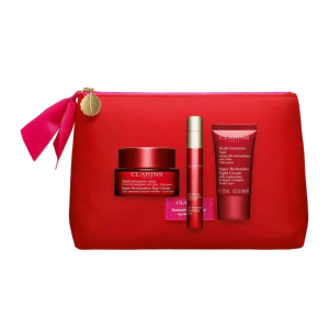 CLARINS GIFT SET 50ML DAY CREAM, 10ML SERUM, 15ML NIGHT CREAM & POUCH