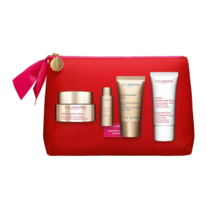 CLARINS GIFT SET 50ML DAY CREAM, 10ML RENEWING TREATMENT,15ML NIGHT CREAM, 30ML HAND CREAM & POUCH