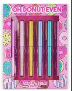 TRI-COASTAL OH DONUT EVEN SET OF 6 BLACK IN PENS IN BOX