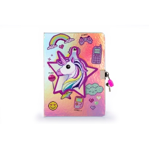 TRI-COASTAL K10343-30530 UNICORN GLITTER DIARY WITH MIRROR