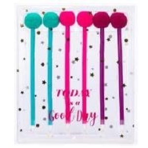 TRI-COASTAL SET OF 6 POM POM PENS SO OVER IT