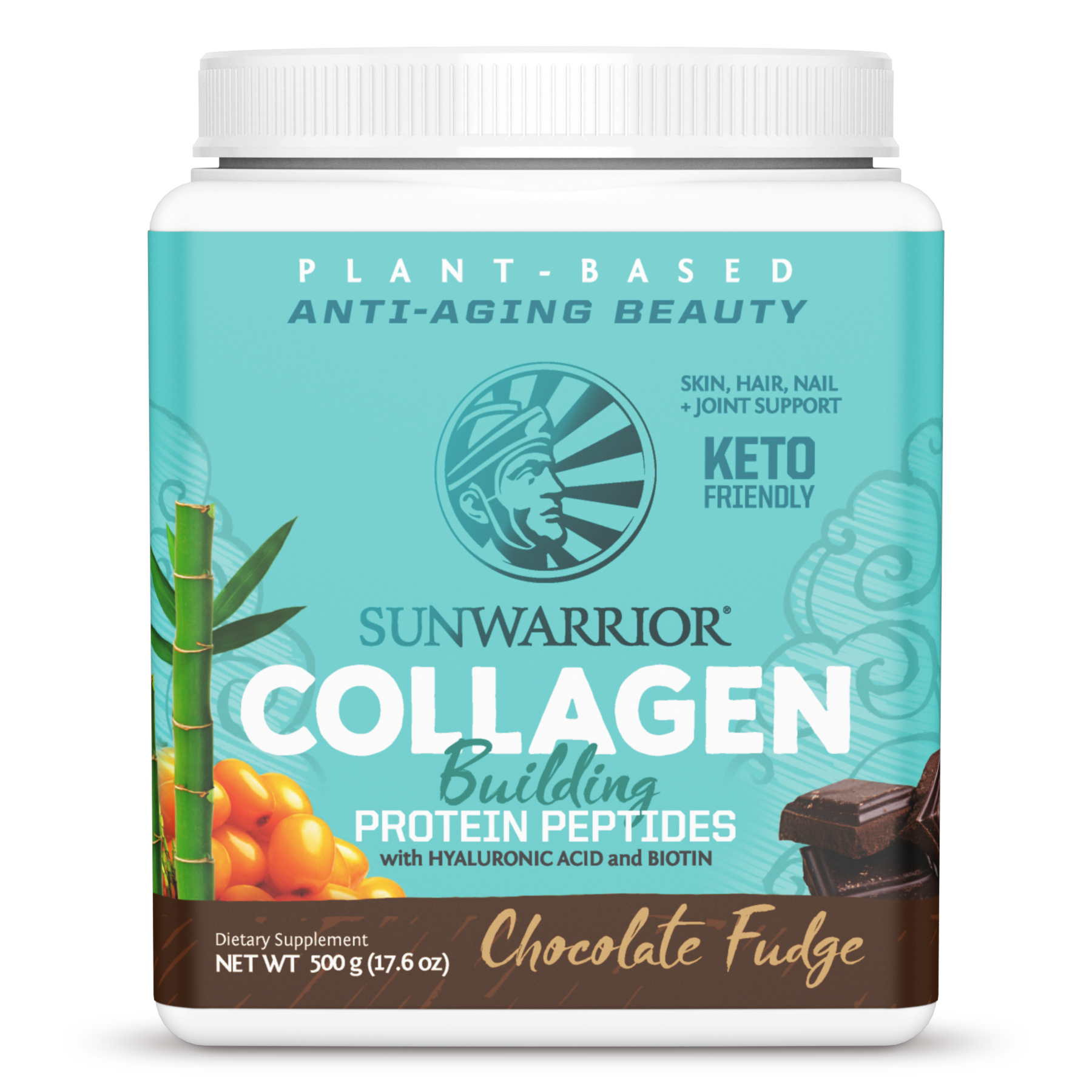 SUN WARRIOR PLANT BASED COLLAGEN POWDER CHOCOLATE FUDGE FLAVOUR 500G