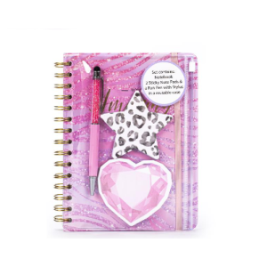 TRI-COASTAL 30720T-31777 PINK LEOPARD PRINT SPIRAL NOTEBOOK WITH BUILT IN CASE