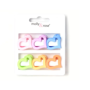 MOLLY & ROSE 8879 HEART PASTEL MINI JAW CLIPS X 6 CLIPS