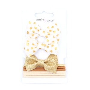 MOLLY & ROSE 8736 ELASTIC & BOW CLIPS GOLD SET  X 9 PCS
