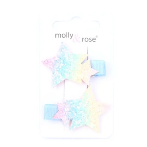 MOLLY & ROSE 8743 STAR RIBBON COVERED HAIR CLIPS X 2 PACK