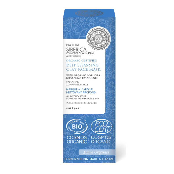NATURA SIBERICA 8932E ORGANIC CERTIFIED DEEP CLEANSING CLAY FACE MASK FOR OILY & COMBINATION SKIN, 75 ML