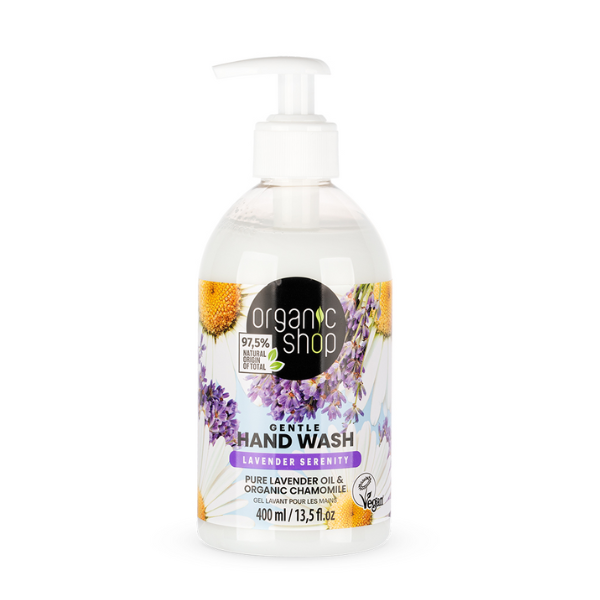 ORGANIC SHOP 05055E GENTLE HAND WASH LAVENDER SERENITY. PURE LAVENDER & ORGANIC CHAMOMILE, 400 ML