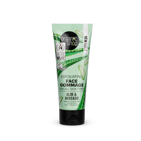ORGANIC SHOP 40797E EXFOLIATING FACE GOMMAGE FOR ALL SKIN TYPES AVOCADO AND ALOE, 75 ML