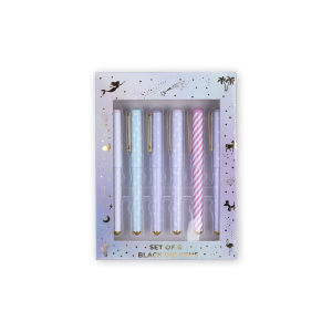 TRI-COASTAL UNICORN SET OF 6 BLACK IN PENS IN BOX