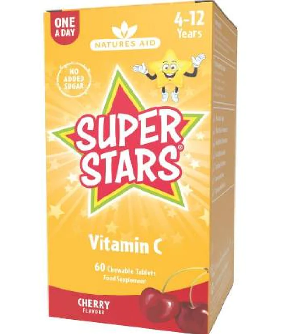 NATURES AID SUPER STARS VITAMIN C CHERRY FLAVOUR X 60 CHEWABLE TABLETS
