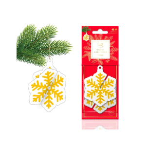 AROMA HOME 7237 MERRY CHRISTMAS GOLD SNOWFLAKE CAR AIR FRESHENER